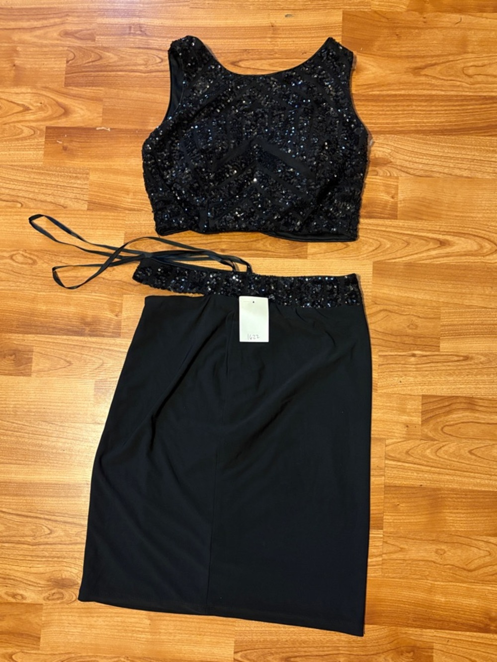 Black Sequin two piece with pencil mini Skirt